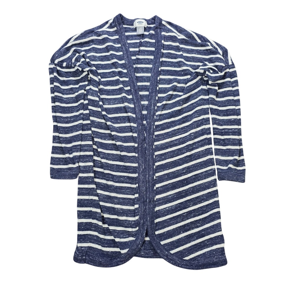 Old Navy Open Front Cardigan Sweater Girl's Size L 10-12 Blue White Striped